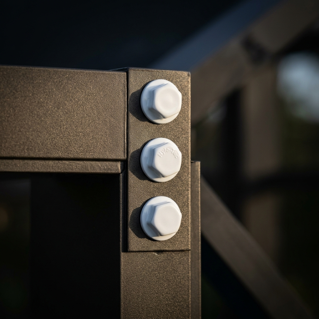 Same aluminum joint with new Nylo-Tec ceramic fasteners installed — no corrosion, clean finish