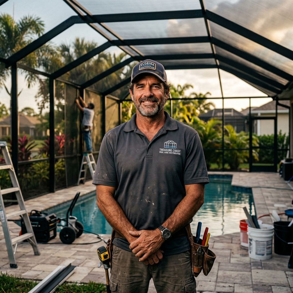 Fabian, owner and lead technician of We Paint We Screen LLC, on a job site in Port St. Lucie, FL